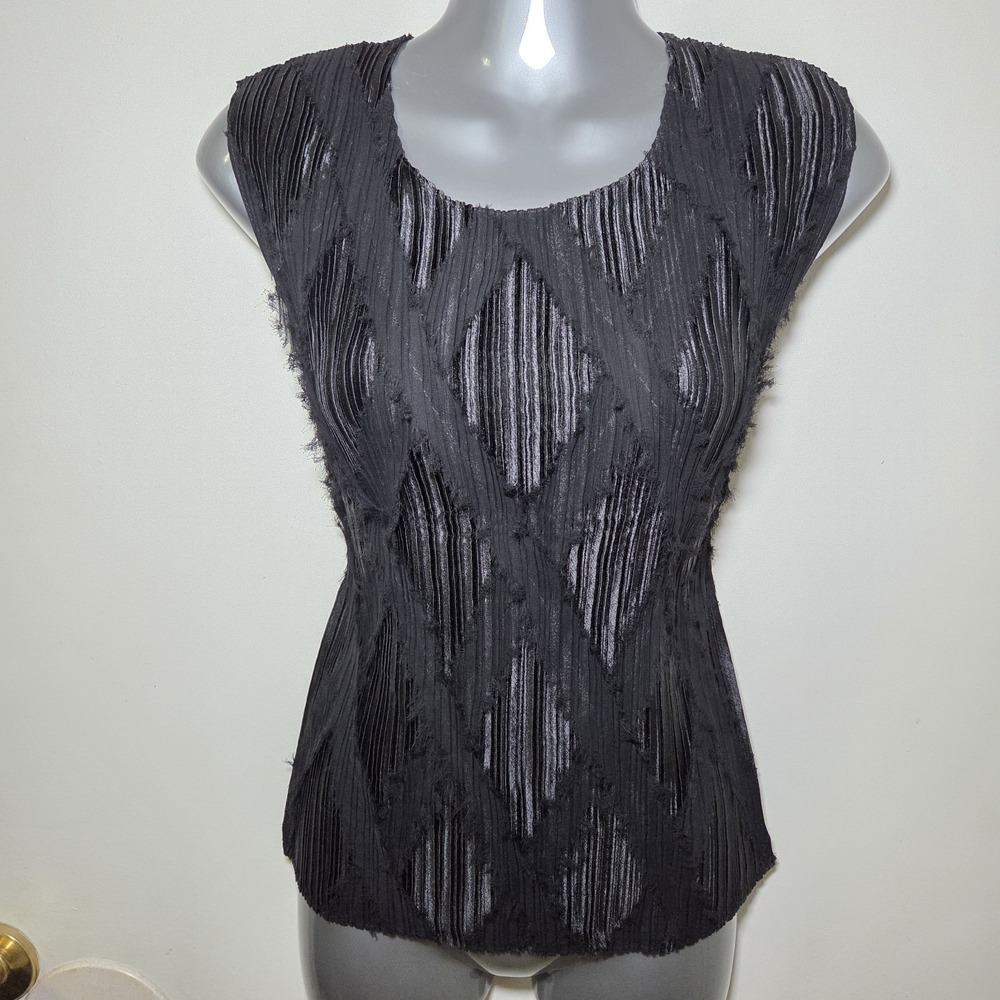 Dressbarn Black Textured Sleeveless Stretch Blouse Size Large Abstract‎